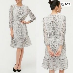 J. Crew Women's Snake Animal Smocked Waist Long sleeve Dress